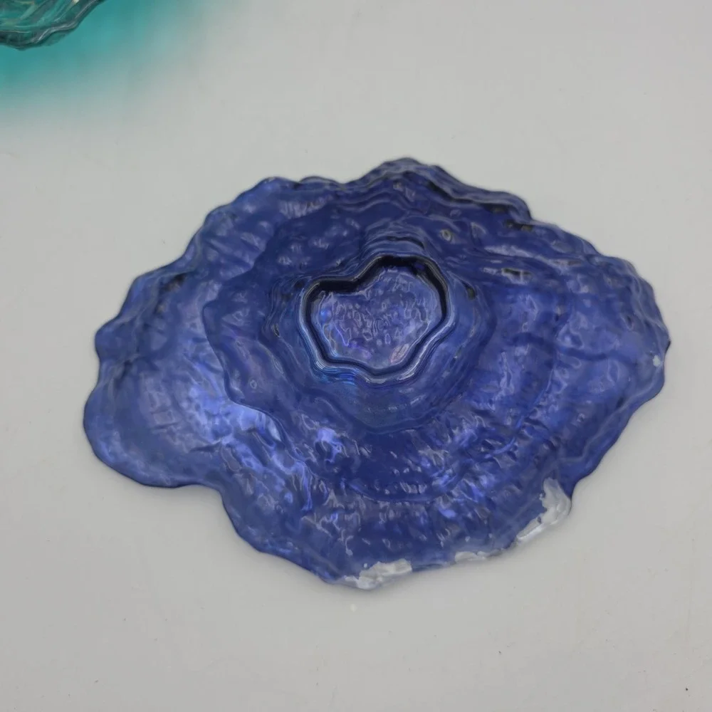 (2) AKCAM‎ Iridescent Oyster Shell Decorative Dish Plate Blue And Purple READ